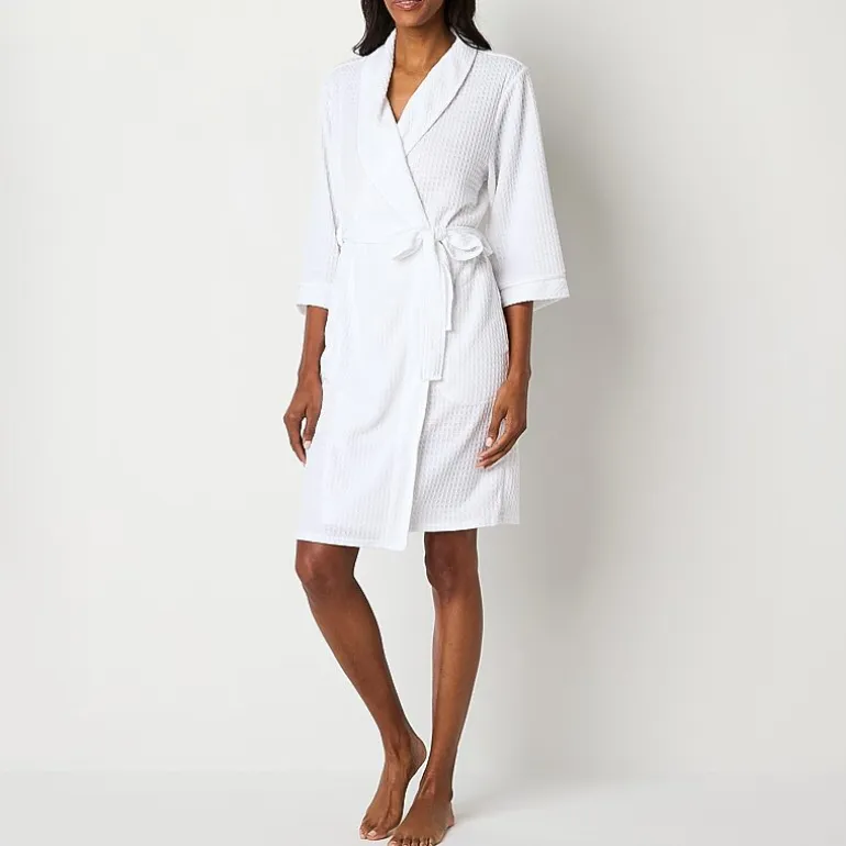 Liz Claiborne Womens Waffle 3/4 Sleeve Knee Length Robe