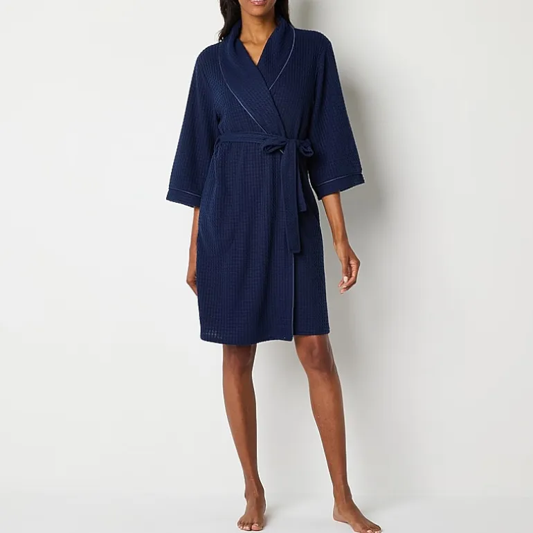 Liz Claiborne Womens Waffle 3/4 Sleeve Knee Length Robe