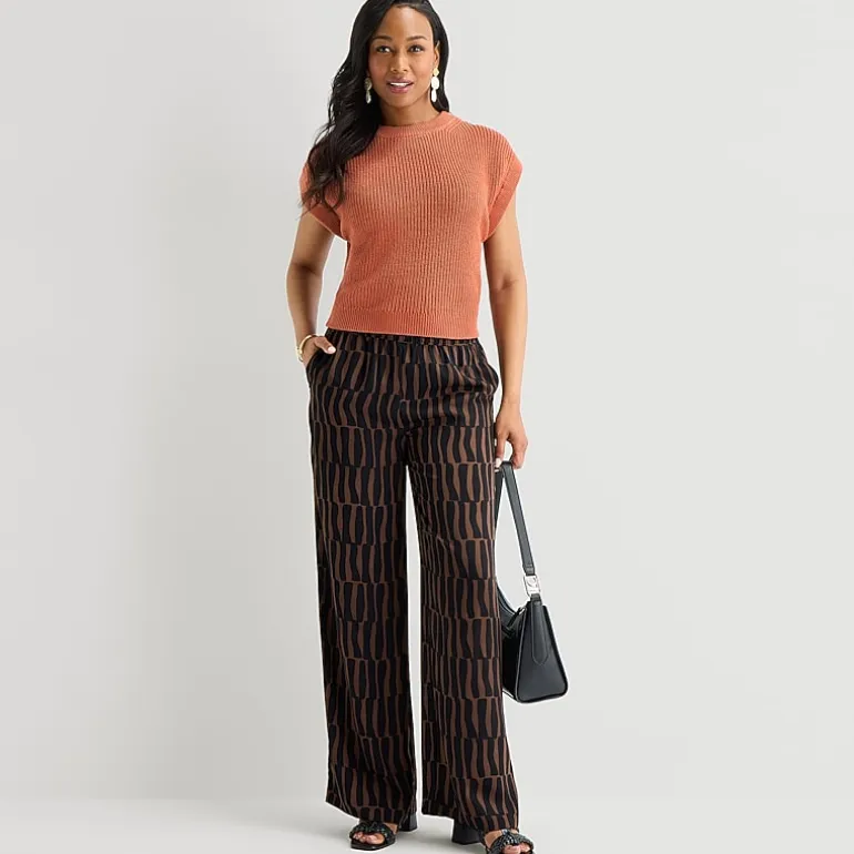 Liz Claiborne Womens Wide Leg Mid Rise Pull-On Pant