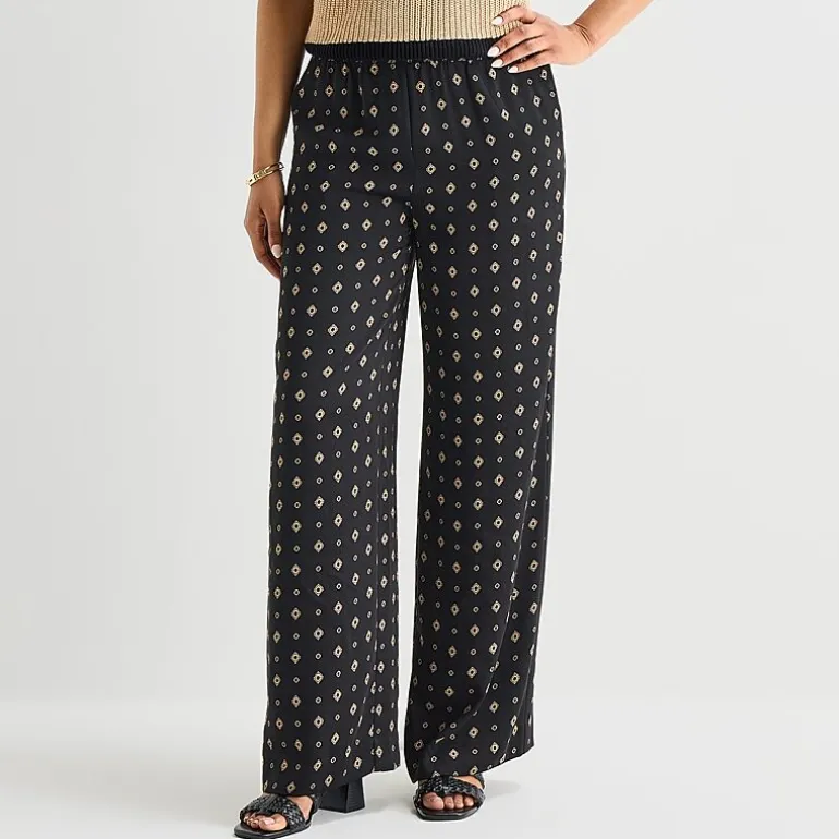 Liz Claiborne Womens Wide Leg Mid Rise Pull-On Pant