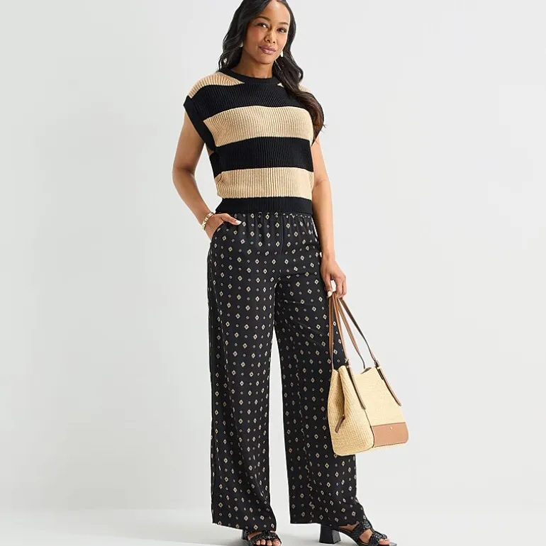 Liz Claiborne Womens Wide Leg Mid Rise Pull-On Pant
