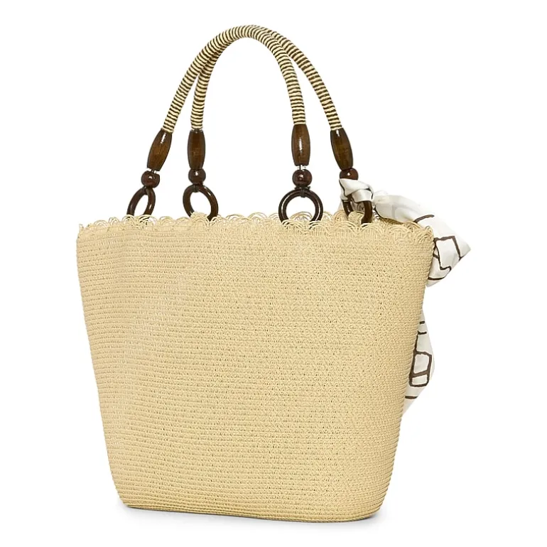 London Fog Straw With Wide Braided Tote Bag