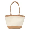 London Fog Top Ruffel Straw Tote Bag