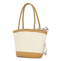 London Fog Top Ruffel Straw Tote Bag
