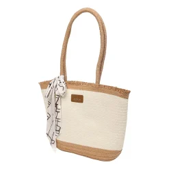 London Fog Top Ruffel Straw Tote Bag