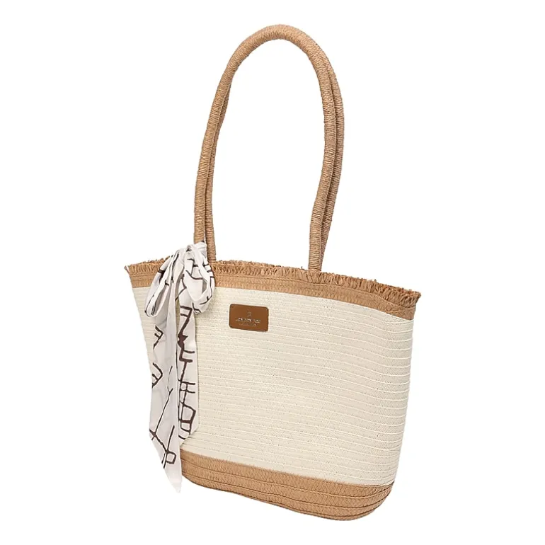 London Fog Top Ruffel Straw Tote Bag