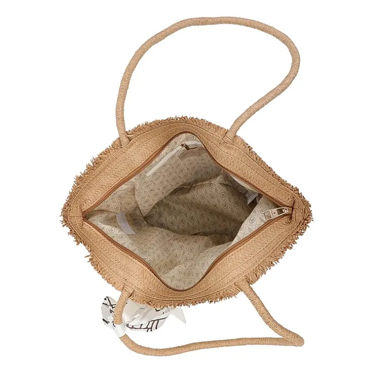 London Fog Top Ruffel Straw Tote Bag