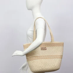 London Fog Woven Straw With Hat Set Tote Bag