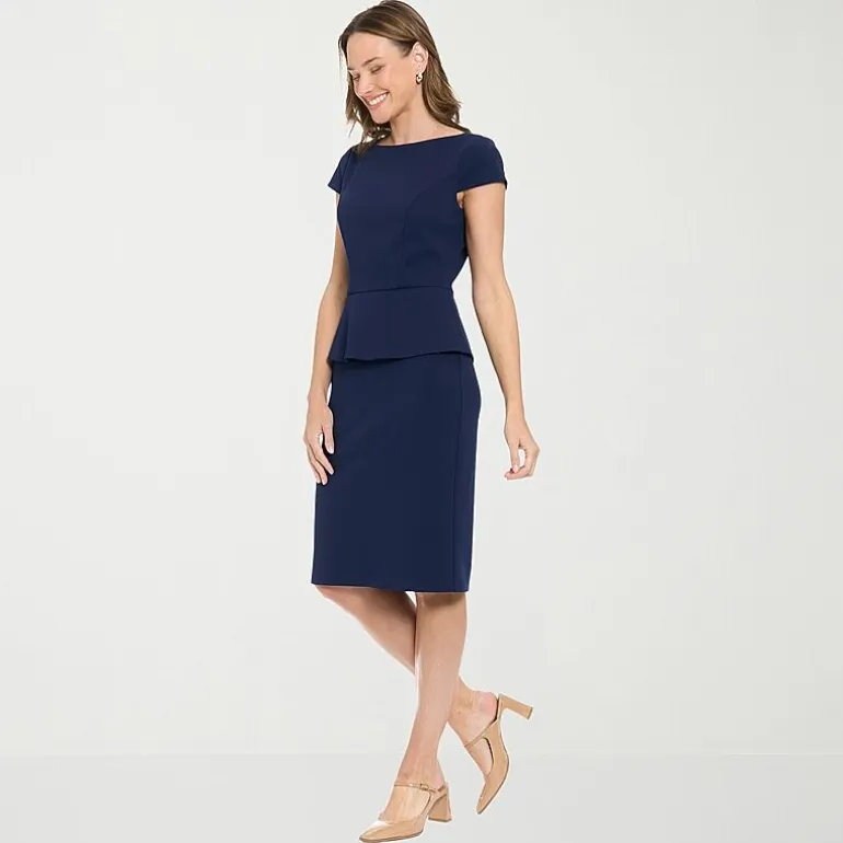 London Times Womens Boat Neck Short Sleeve Sheath Dress