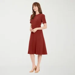 London Times Womens Midi Round Neck Short Sleeve Fitted Fit + Flare Dress