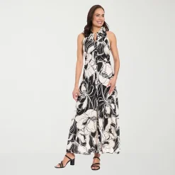 London Times Womens Petite V Neck Sleeveless Maxi Dress