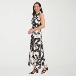 London Times Womens Petite V Neck Sleeveless Maxi Dress