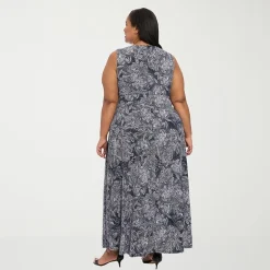 London Times Womens Plus Round Neck Sleeveless Maxi Dress