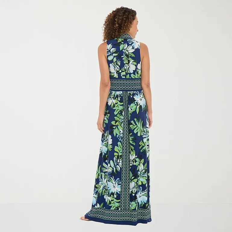 London Times Womens V Neck Sleeveless Maxi Dress