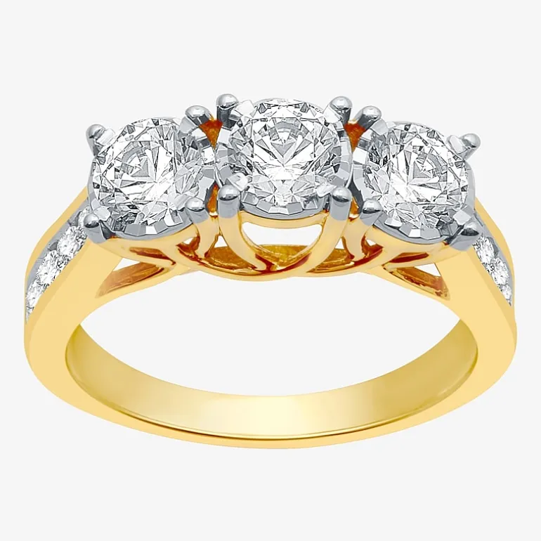 Love Lives Forever (G / Si1-Si2) Womens 1 1/2 CT. T.W. Lab Grown White Diamond 10K Gold Round 3-Stone Engagement Ring