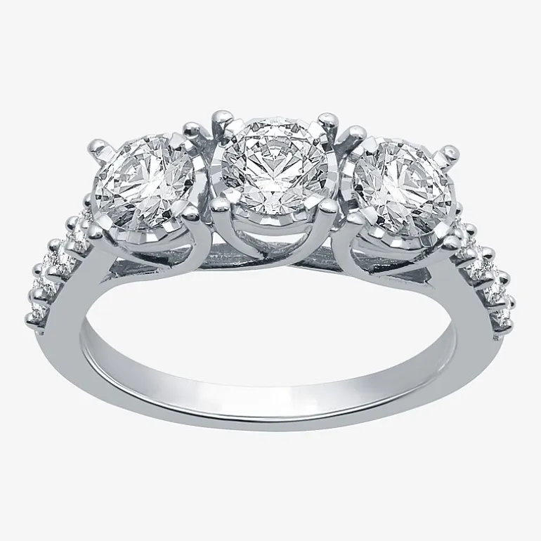 Love Lives Forever (G / Si1-Si2) Womens 1 1/2 CT. T.W. Lab Grown White Diamond 10K Gold Round 3-Stone Engagement Ring