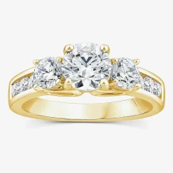 Love Lives Forever (G / Si1-Si2) Womens 2 CT. T.W. Lab Grown White Diamond 10K Gold Round Side Stone 3-Stone Engagement Ring