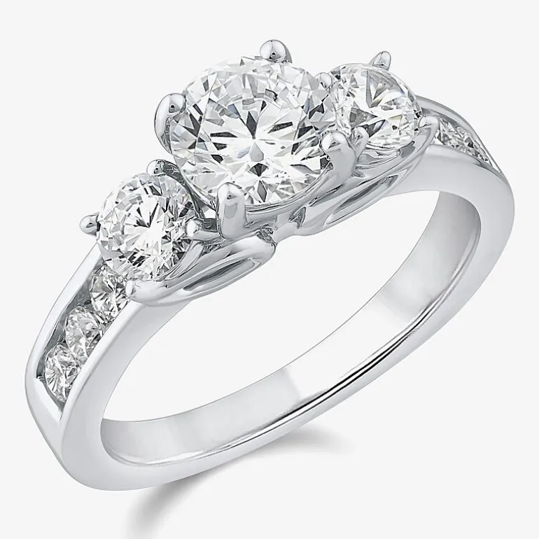 Love Lives Forever (G / Si1-Si2) Womens 2 CT. T.W. Lab Grown White Diamond 10K Gold Round Side Stone 3-Stone Engagement Ring
