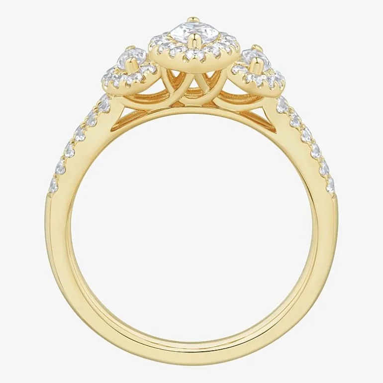 Love Lives Forever (H-I / Si1-Si2) Womens 1 CT. T.W. Lab Grown White Diamond 10K Gold Marquise Side Stone 3-Stone Engagement Ring