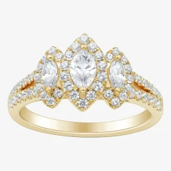 Love Lives Forever (H-I / Si1-Si2) Womens 1 CT. T.W. Lab Grown White Diamond 10K Gold Marquise Side Stone 3-Stone Engagement Ring