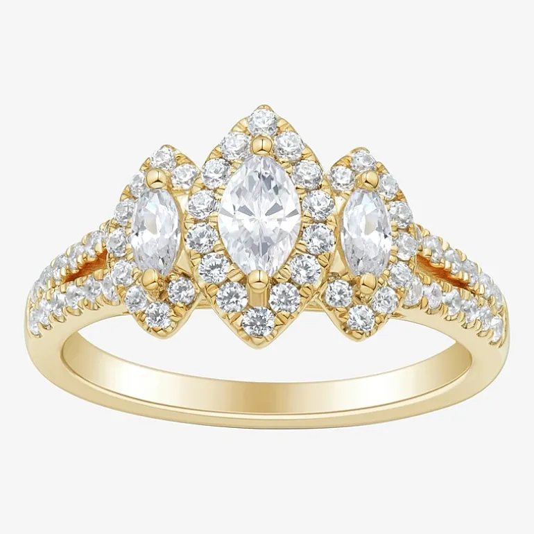 Love Lives Forever (H-I / Si1-Si2) Womens 1 CT. T.W. Lab Grown White Diamond 10K Gold Marquise Side Stone 3-Stone Engagement Ring