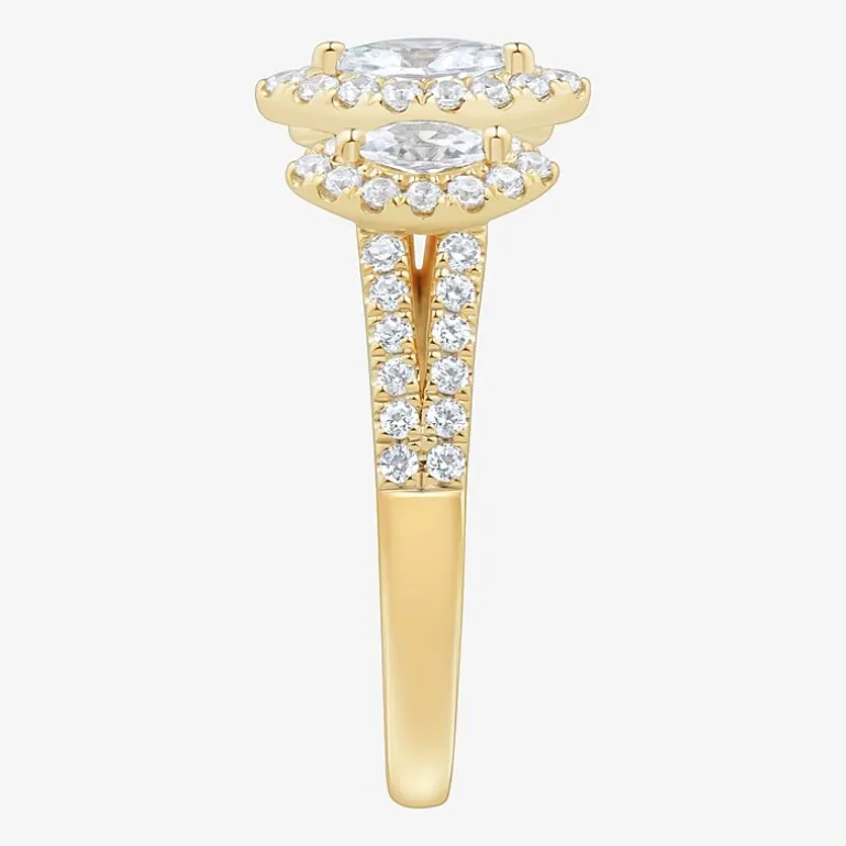 Love Lives Forever (H-I / Si1-Si2) Womens 1 CT. T.W. Lab Grown White Diamond 10K Gold Marquise Side Stone 3-Stone Engagement Ring