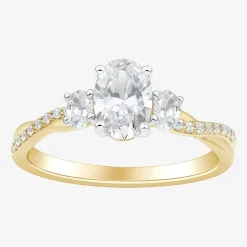 Love Lives Forever (H-I / Si1-Si2) Womens 1 CT. T.W. Lab Grown White Diamond 10K Gold Oval Side Stone 3-Stone Engagement Ring