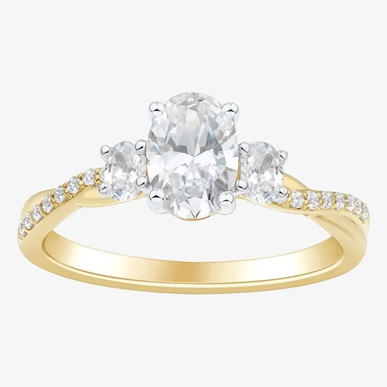 Love Lives Forever (H-I / Si1-Si2) Womens 1 CT. T.W. Lab Grown White Diamond 10K Gold Oval Side Stone 3-Stone Engagement Ring