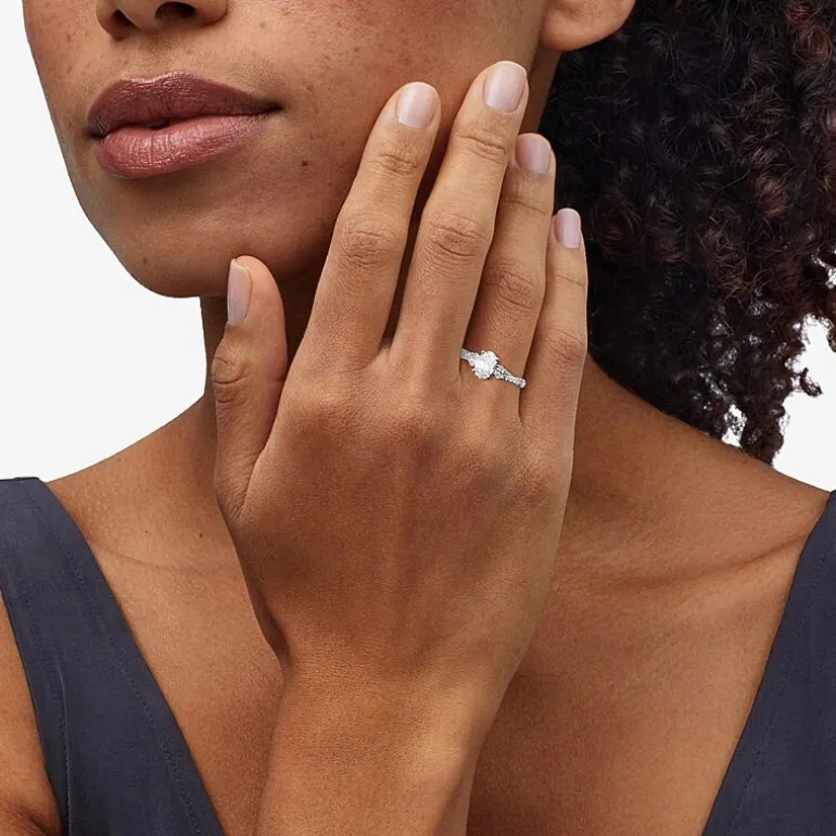 Love Lives Forever (H-I / Si1-Si2) Womens 1 CT. T.W. Lab Grown White Diamond 10K Gold Oval Side Stone 3-Stone Engagement Ring