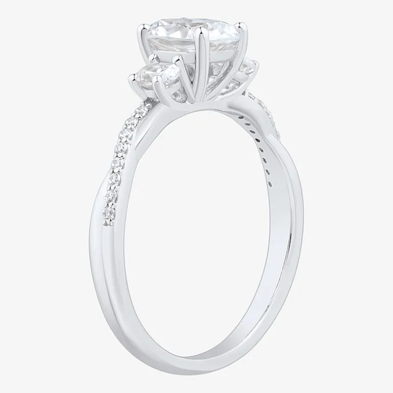Love Lives Forever (H-I / Si1-Si2) Womens 1 CT. T.W. Lab Grown White Diamond 10K Gold Oval Side Stone 3-Stone Engagement Ring