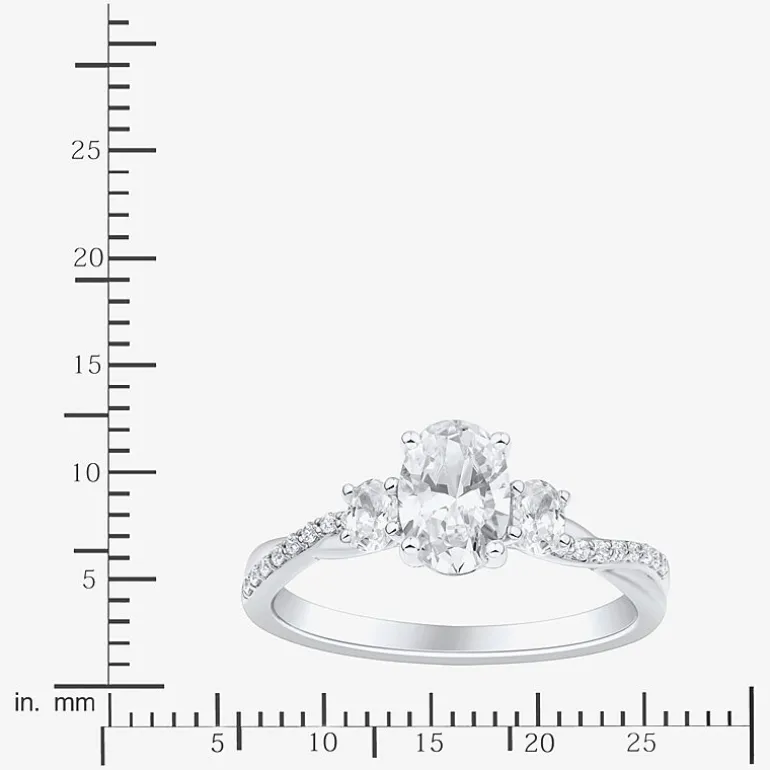 Love Lives Forever (H-I / Si1-Si2) Womens 1 CT. T.W. Lab Grown White Diamond 10K Gold Oval Side Stone 3-Stone Engagement Ring