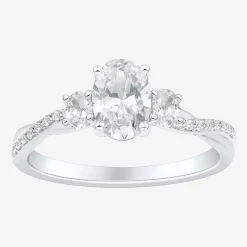 Love Lives Forever (H-I / Si1-Si2) Womens 1 CT. T.W. Lab Grown White Diamond 10K Gold Oval Side Stone 3-Stone Engagement Ring