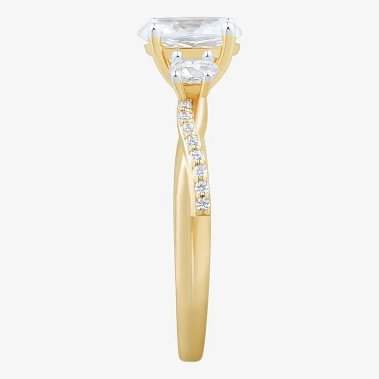 Love Lives Forever (H-I / Si1-Si2) Womens 1 CT. T.W. Lab Grown White Diamond 10K Gold Oval Side Stone 3-Stone Engagement Ring
