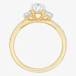 Love Lives Forever (H-I / Si1-Si2) Womens 1 CT. T.W. Lab Grown White Diamond 10K Gold Oval Side Stone 3-Stone Engagement Ring
