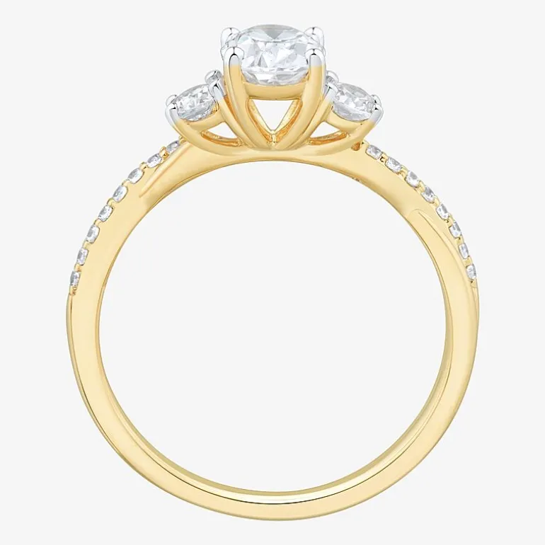 Love Lives Forever (H-I / Si1-Si2) Womens 1 CT. T.W. Lab Grown White Diamond 10K Gold Oval Side Stone 3-Stone Engagement Ring