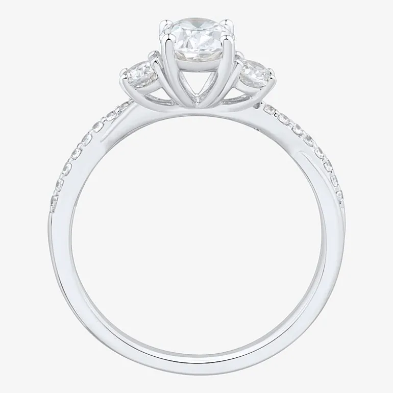 Love Lives Forever (H-I / Si1-Si2) Womens 1 CT. T.W. Lab Grown White Diamond 10K Gold Oval Side Stone 3-Stone Engagement Ring