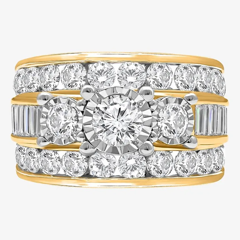Love Lives Forever (I / I1) Womens 4 CT. T.W. Lab Grown White Diamond 10K Gold Round Side Stone 3-Stone Engagement Ring