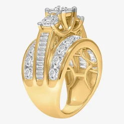 Love Lives Forever (I / I1) Womens 4 CT. T.W. Lab Grown White Diamond 10K Gold Round Side Stone 3-Stone Engagement Ring