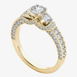 Love Lives Forever Womens 1 1/5 CT. T.W. Natural White Diamond 14K Gold Round 3-Stone Engagement Ring