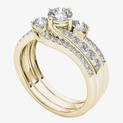 Love Lives Forever Womens 1 1/4 CT. T.W. Natural White Diamond 14K Gold Round 3-Stone Bypass Bridal Set