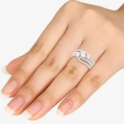 Love Lives Forever Womens 1 1/4 CT. T.W. Natural White Diamond 14K Gold Round 3-Stone Bypass  Bridal Set