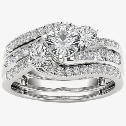 Love Lives Forever Womens 1 1/4 CT. T.W. Natural White Diamond 14K Gold Round 3-Stone Bypass Bridal Set