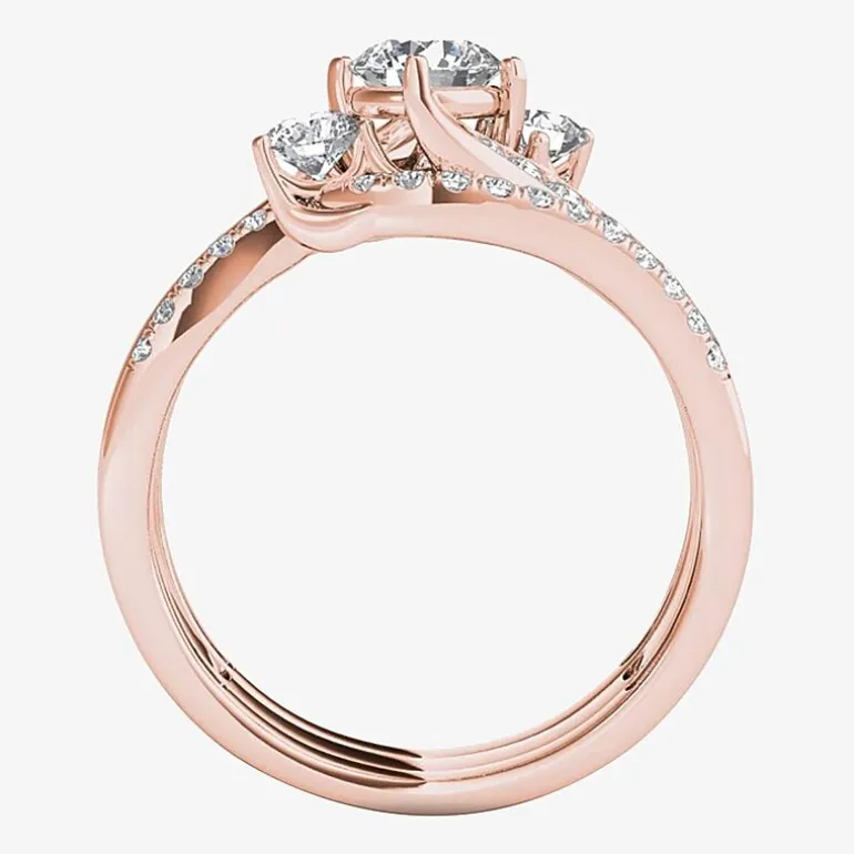 Love Lives Forever Womens 1 1/4 CT. T.W. Natural White Diamond 14K Gold Round 3-Stone Bypass Bridal Set