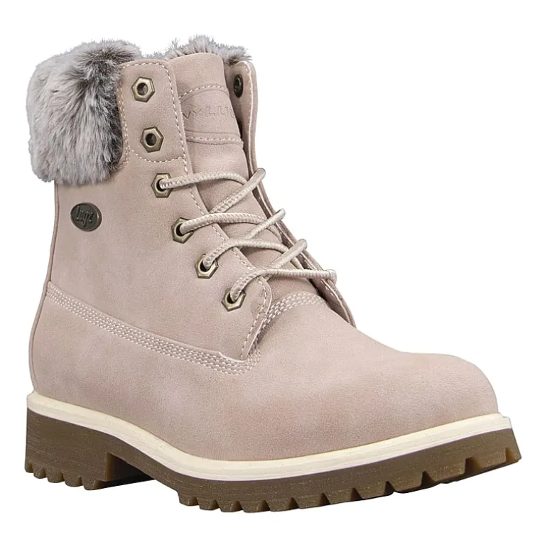 Lugz Womens Convoy Fur Block Heel Lace Up Boots