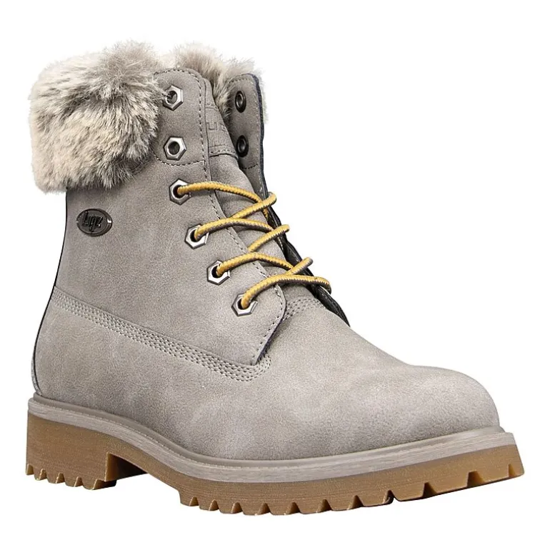 Lugz Womens Convoy Fur Block Heel Lace Up Boots