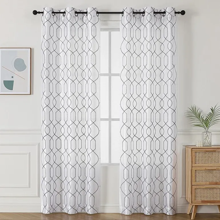 Luke Embroidered Grommet Top Light-Filtering Set of 2 Curtain Panel