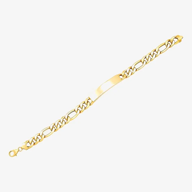 Made in Italy Mens 10K Gold 9 Inch Hollow Figaro Id Bracelet