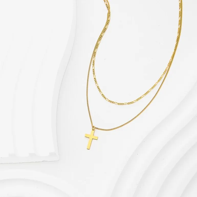 Made in Italy Womens 14K Gold Cross 17 Inch Pendant Necklace