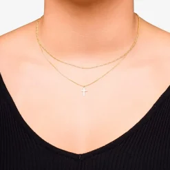Made in Italy Womens 14K Gold Cross 17 Inch Pendant Necklace