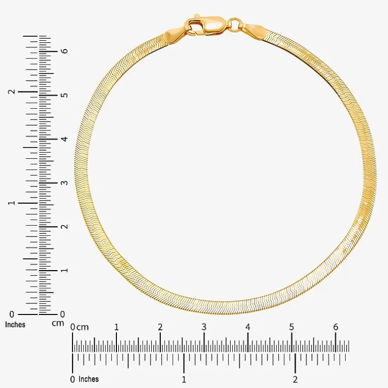 Made in Italy Womens 10K Gold 7.5 Inch Solid Herringbone Chain Bracelet